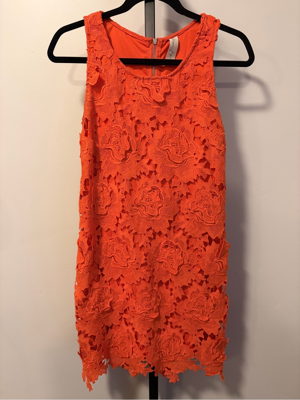 Allison Joy Anthropologie Orange Lace Mini Dress Sleeveless Floral Textured S